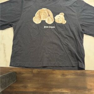 Palm Angels Black Tee with Brown Teddy Graphic